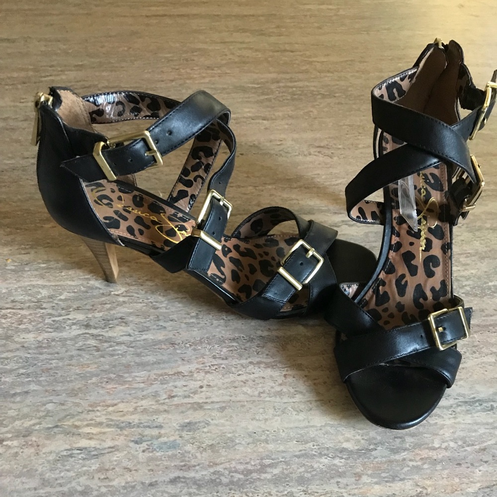Black & Gold Buckle Sandals by Jessica Simpson 8